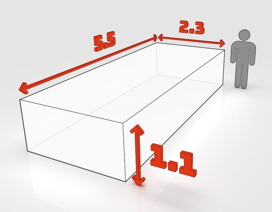 Dimensions de la benne 15 m³ à louer à Lingolsheim : 5,5 × 2,3 × 1,1 m