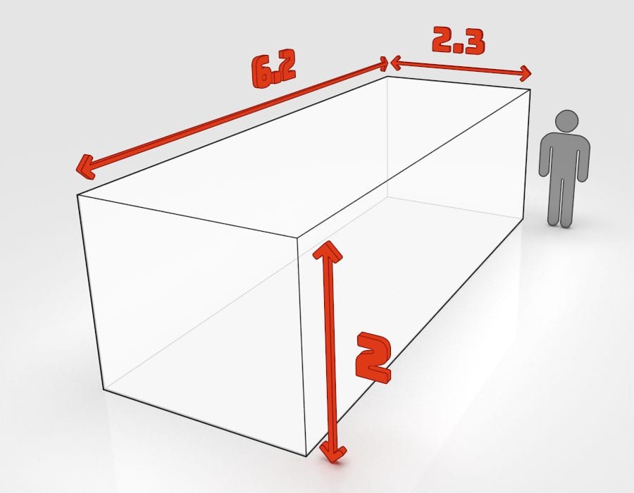 Dimensions de la benne 30 m³ à louer à Lingolsheim : 6,2 × 2,3 × 2,0 m