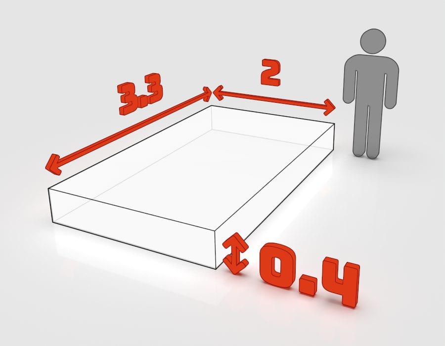 Dimensions de la benne 3 m³ à louer à Lingolsheim : 3,3 × 2 × 0,4 m