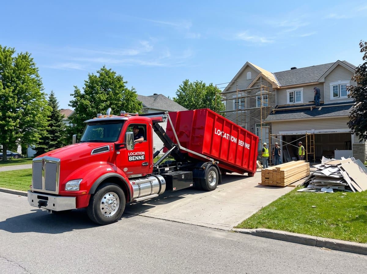Camion ampliroll livrant une benne à Lingolsheim